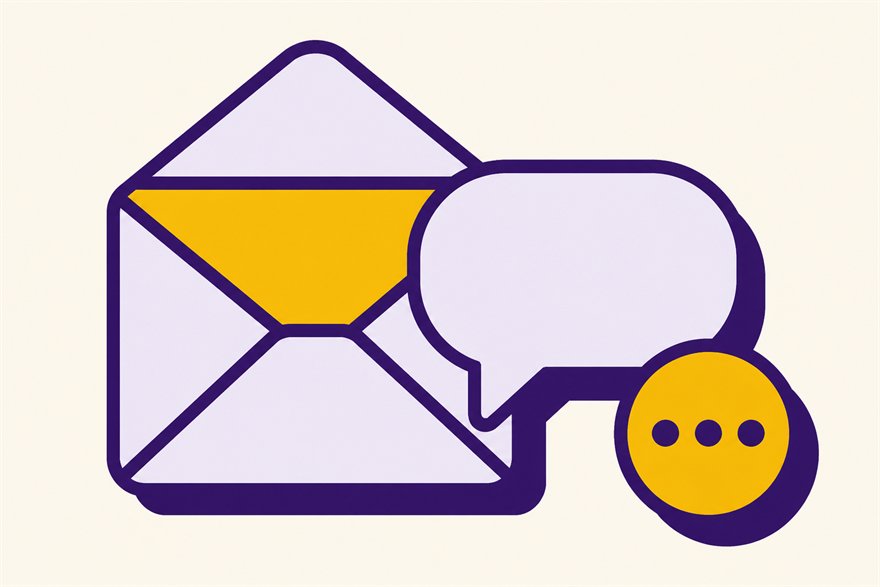 Illustration of an open envelope with a speech bubble beside it